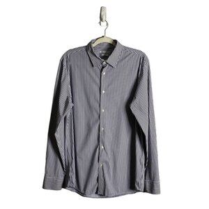Zara Men's Blue/White Slim Fit Button-Down Shirt